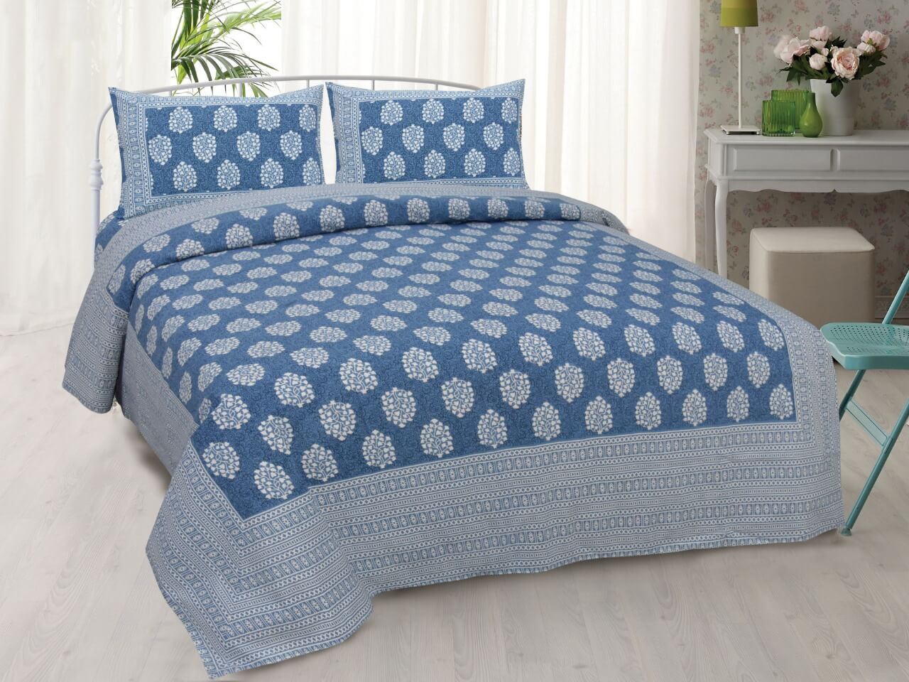 QUEEN SIZE ETHNIC JAIPURI PRINT BEDSHEET WITH TWO PILLOW COVERS ...